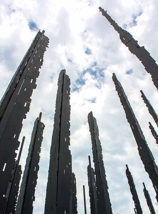 View From within steel columns of Mandeal sculpture