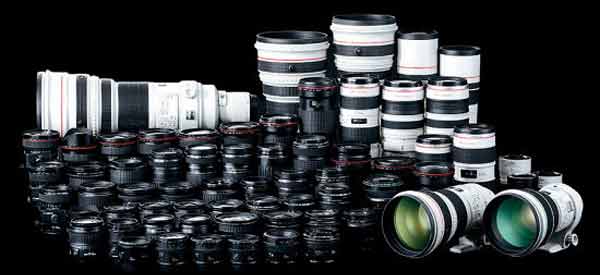 Line up of Canon EF lenses